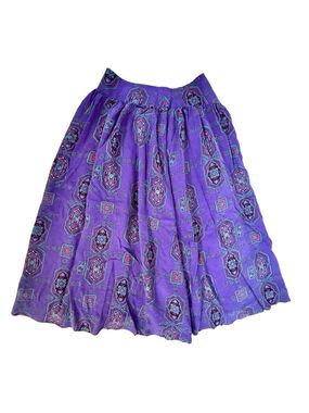 Vintage 80s Geometric Western Purple Midi Skirt Handmade Boho